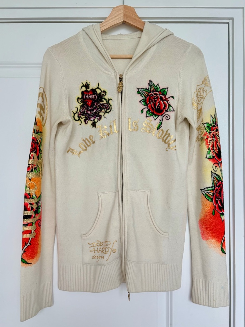 Ed Hardy x Christian Audigier zip up hoodie sweater - size SM